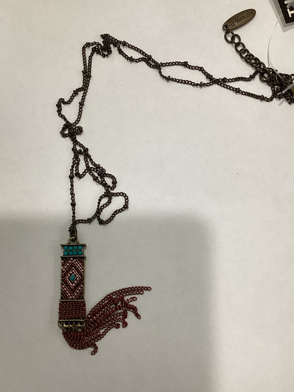 Plunder Turquoise & Red Tassel‎ Boho Pendant Necklace